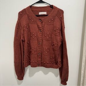 Anthropologie‎ Pilcro Textured Bobble Knit Cardigan Sweater – Rust – Size Small